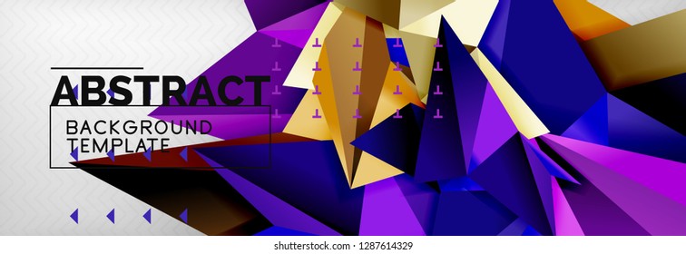 Mosaic triangular 3d shapes composition, geometric modern background. Triangles and polygons design. Vector bright poster