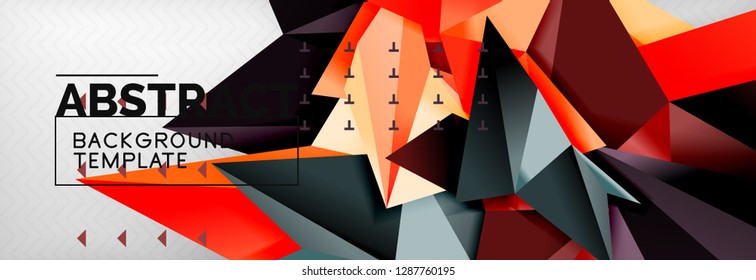 Mosaic triangular 3d shapes composition, geometric modern background. Triangles and polygons design. Vector bright poster