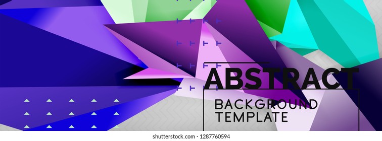 Mosaic triangular 3d shapes composition, geometric modern background. Triangles and polygons design. Vector bright poster