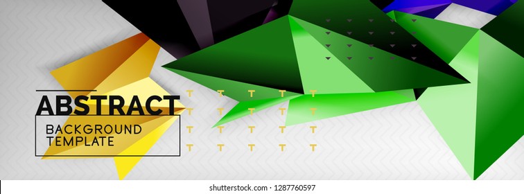 Mosaic triangular 3d shapes composition, geometric modern background. Triangles and polygons design. Vector bright poster