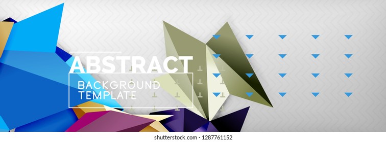 Mosaic triangular 3d shapes composition, geometric modern background. Triangles and polygons design. Vector bright poster