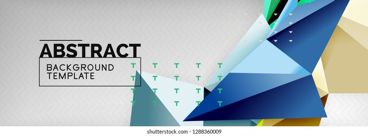 Mosaic triangular 3d shapes composition, geometric modern background. Triangles and polygons design. Vector bright poster
