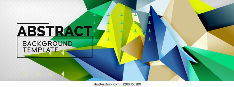 Mosaic triangular 3d shapes composition, geometric modern background. Triangles and polygons design. Vector bright poster