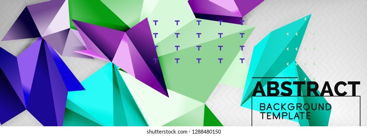 Mosaic triangular 3d shapes composition, geometric modern background. Triangles and polygons design. Vector bright poster