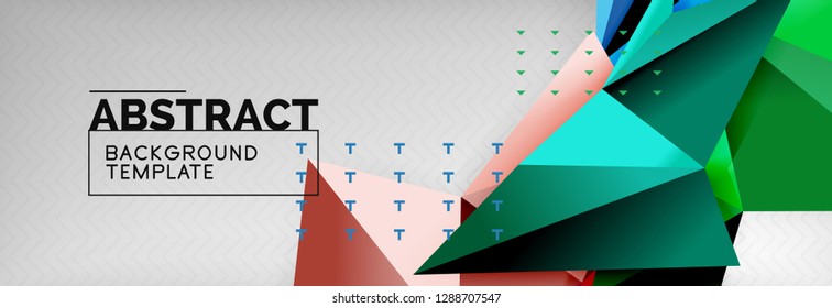 Mosaic triangular 3d shapes composition, geometric modern background. Triangles and polygons design. Vector bright poster