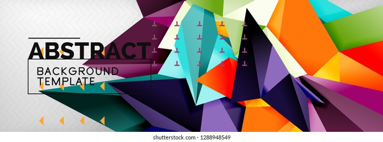 Mosaic triangular 3d shapes composition, geometric modern background. Triangles and polygons design. Vector bright poster