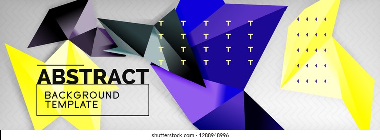 Mosaic triangular 3d shapes composition, geometric modern background. Triangles and polygons design. Vector bright poster