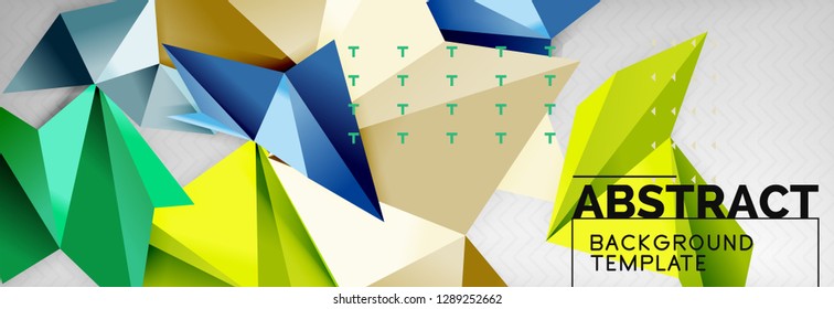 Mosaic triangular 3d shapes composition, geometric modern background. Triangles and polygons design. Vector bright poster