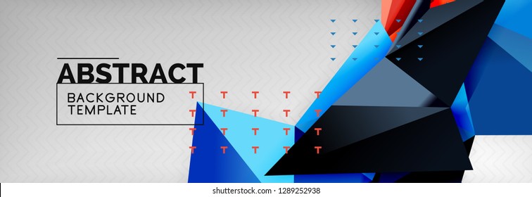 Mosaic triangular 3d shapes composition, geometric modern background. Triangles and polygons design. Vector bright poster
