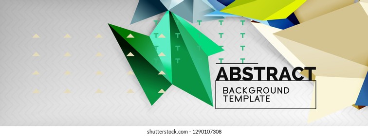 Mosaic triangular 3d shapes composition, geometric modern background. Triangles and polygons design. Vector bright poster
