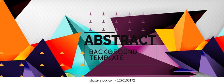 Mosaic triangular 3d shapes composition, geometric modern background. Triangles and polygons design. Vector bright poster
