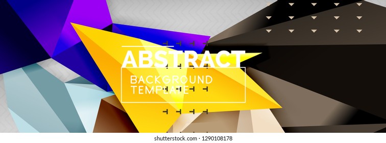Mosaic triangular 3d shapes composition, geometric modern background. Triangles and polygons design. Vector bright poster