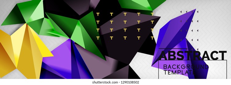 Mosaic triangular 3d shapes composition, geometric modern background. Triangles and polygons design. Vector bright poster