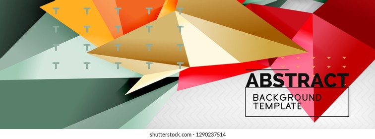 Mosaic triangular 3d shapes composition, geometric modern background. Triangles and polygons design. Vector bright poster