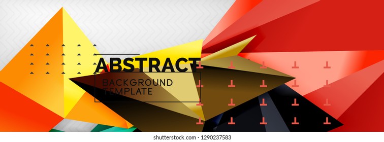 Mosaic triangular 3d shapes composition, geometric modern background. Triangles and polygons design. Vector bright poster