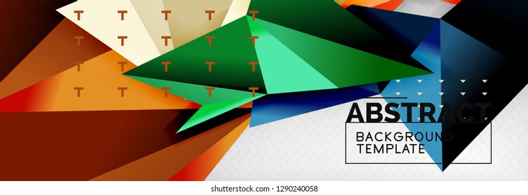 Mosaic triangular 3d shapes composition, geometric modern background. Triangles and polygons design. Vector bright poster