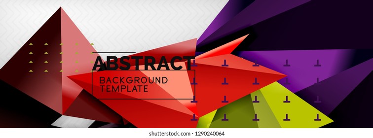 Mosaic triangular 3d shapes composition, geometric modern background. Triangles and polygons design. Vector bright poster