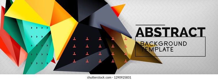 Mosaic triangular 3d shapes composition, geometric modern background. Triangles and polygons design. Vector bright poster
