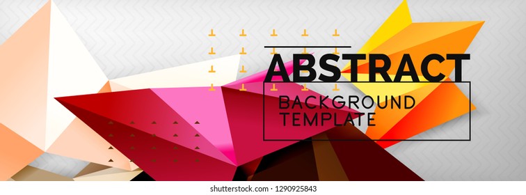 Mosaic triangular 3d shapes composition, geometric modern background. Triangles and polygons design. Vector bright poster