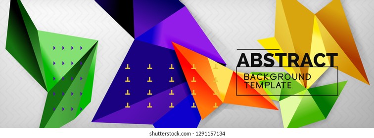 Mosaic triangular 3d shapes composition, geometric modern background. Triangles and polygons design. Vector bright poster