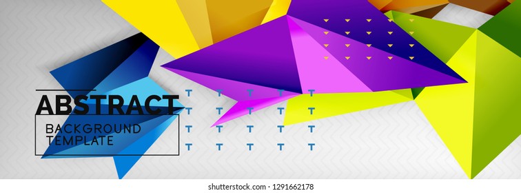 Mosaic triangular 3d shapes composition, geometric modern background. Triangles and polygons design. Vector bright poster