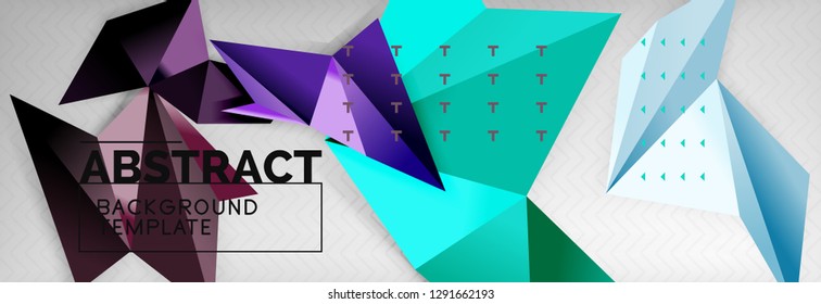 Mosaic triangular 3d shapes composition, geometric modern background. Triangles and polygons design. Vector bright poster