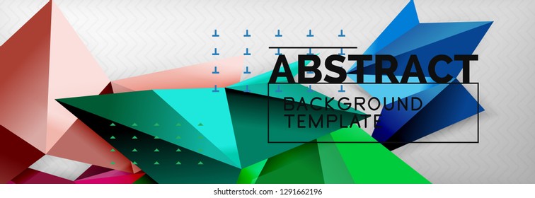 Mosaic triangular 3d shapes composition, geometric modern background. Triangles and polygons design. Vector bright poster