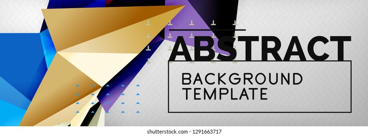 Mosaic triangular 3d shapes composition, geometric modern background. Triangles and polygons design. Vector bright poster
