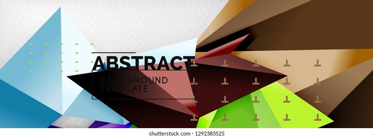 Mosaic triangular 3d shapes composition, geometric modern background. Triangles and polygons design. Vector bright poster