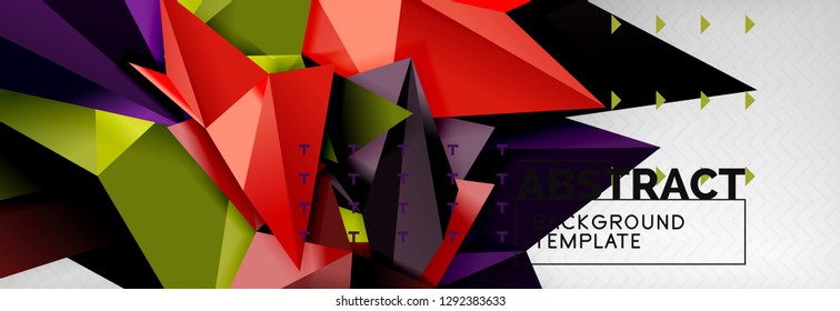 Mosaic triangular 3d shapes composition, geometric modern background. Triangles and polygons design. Vector bright poster