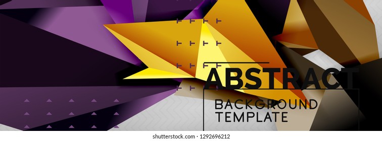 Mosaic triangular 3d shapes composition, geometric modern background. Triangles and polygons design. Vector bright poster