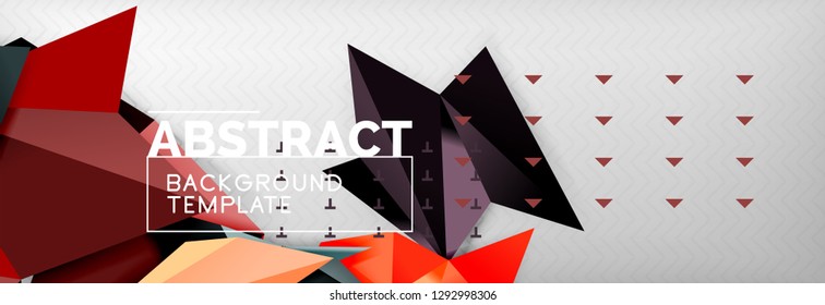 Mosaic triangular 3d shapes composition, geometric modern background. Triangles and polygons design. Vector bright poster