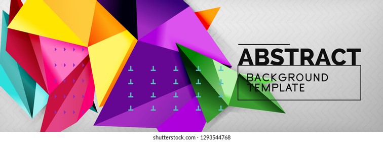 Mosaic triangular 3d shapes composition, geometric modern background. Triangles and polygons design. Vector bright poster