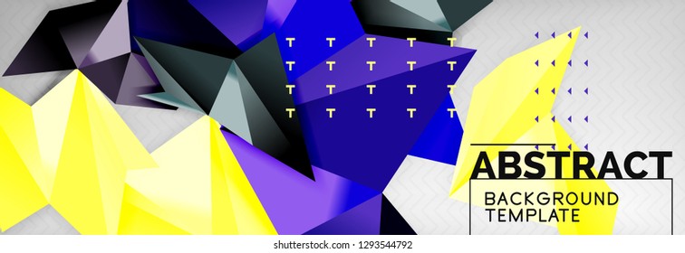 Mosaic triangular 3d shapes composition, geometric modern background. Triangles and polygons design. Vector bright poster