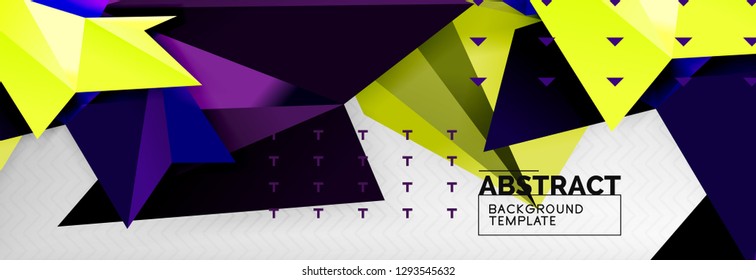Mosaic triangular 3d shapes composition, geometric modern background. Triangles and polygons design. Vector bright poster