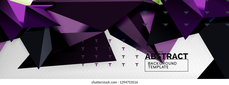 Mosaic triangular 3d shapes composition, geometric modern background. Triangles and polygons design. Vector bright poster