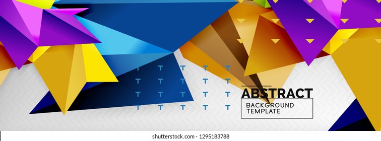 Mosaic triangular 3d shapes composition, geometric modern background. Triangles and polygons design. Vector bright poster