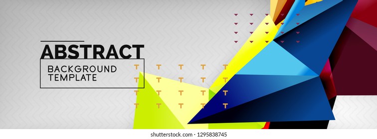 Mosaic triangular 3d shapes composition, geometric modern background. Triangles and polygons design. Vector bright poster