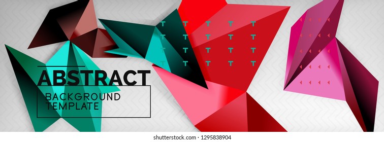 Mosaic triangular 3d shapes composition, geometric modern background. Triangles and polygons design. Vector bright poster