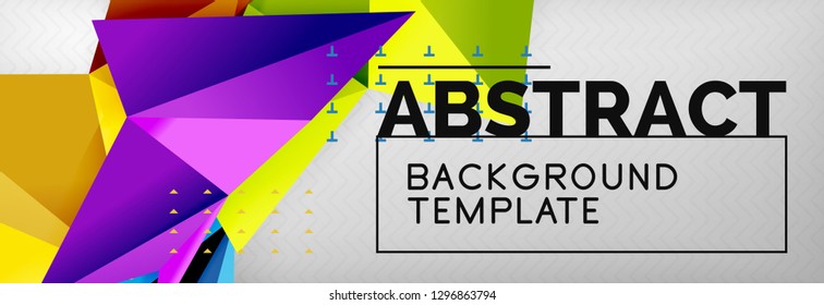 Mosaic triangular 3d shapes composition, geometric modern background. Triangles and polygons design. Vector bright poster