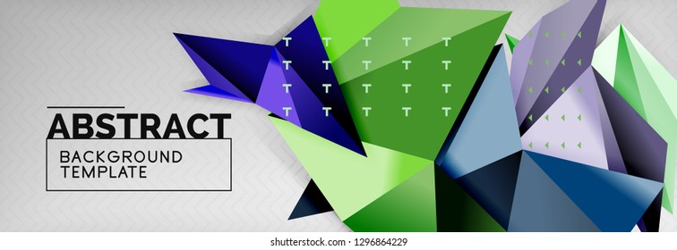 Mosaic triangular 3d shapes composition, geometric modern background. Triangles and polygons design. Vector bright poster