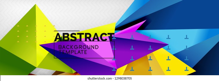 Mosaic triangular 3d shapes composition, geometric modern background. Triangles and polygons design. Vector bright poster