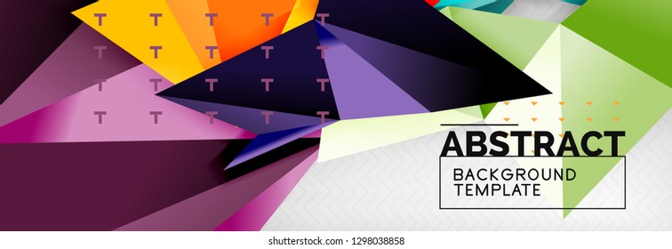 Mosaic triangular 3d shapes composition, geometric modern background. Triangles and polygons design. Vector bright poster