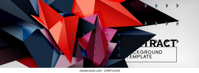 Mosaic triangular 3d shapes composition, geometric modern background. Triangles and polygons design. Vector bright poster