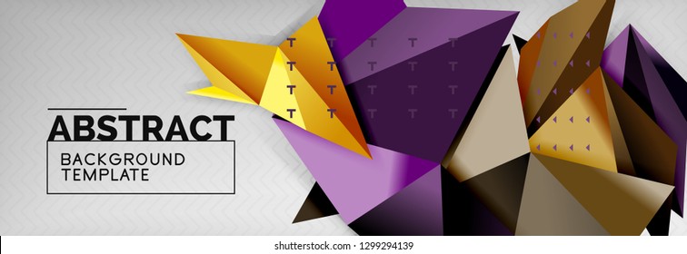 Mosaic triangular 3d shapes composition, geometric modern background. Triangles and polygons design. Vector bright poster
