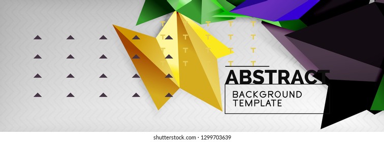 Mosaic triangular 3d shapes composition, geometric modern background. Triangles and polygons design. Vector bright poster