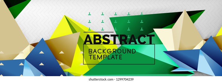Mosaic triangular 3d shapes composition, geometric modern background. Triangles and polygons design. Vector bright poster
