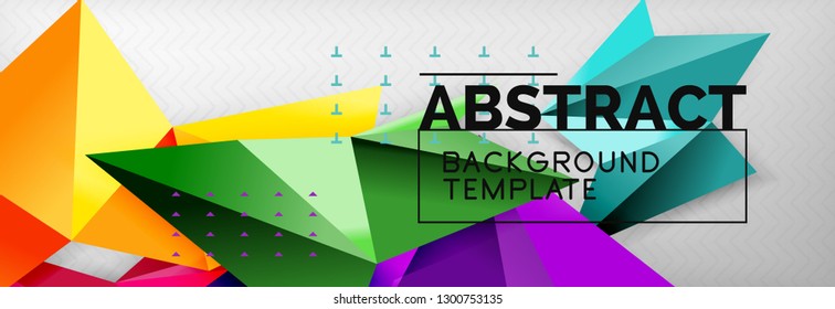 Mosaic triangular 3d shapes composition, geometric modern background. Triangles and polygons design. Vector bright poster