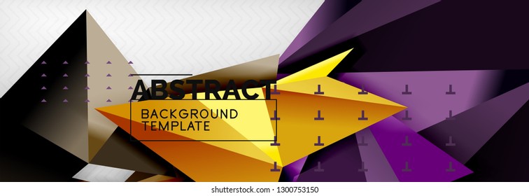 Mosaic triangular 3d shapes composition, geometric modern background. Triangles and polygons design. Vector bright poster