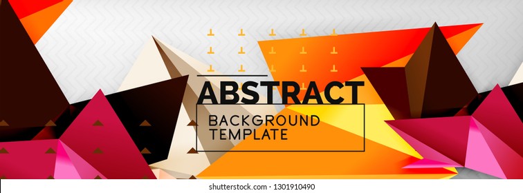 Mosaic triangular 3d shapes composition, geometric modern background. Triangles and polygons design. Vector bright poster